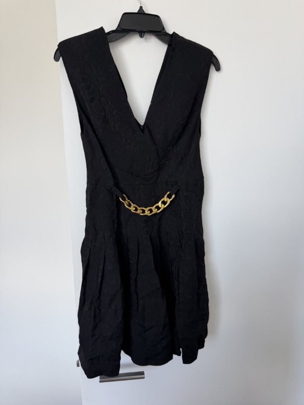 Sandro Black Deep-V Dress Gold Chain Size 36 NWT